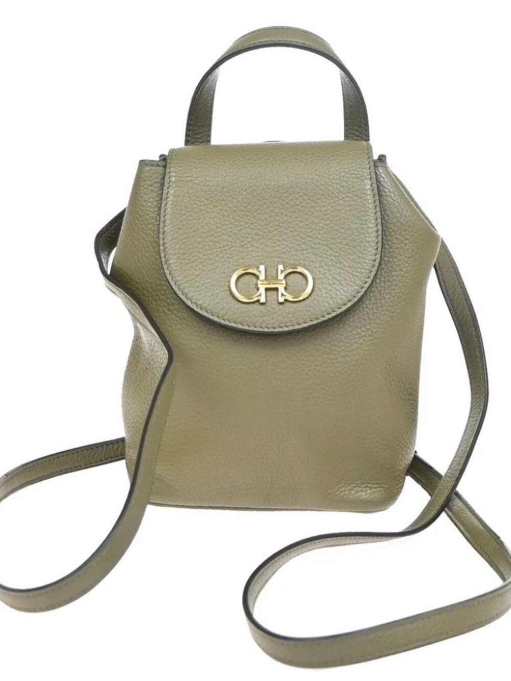 SALVATORE FERRAGAMO Gancini Backpack Bag Leather Green GHW Italy 86KD086